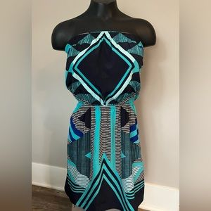 Express Multicolor blue strapless dress